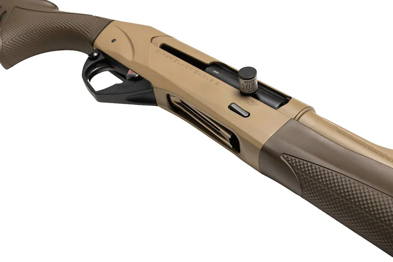 Benelli Super Black Eagle 3 shotgun with a custom Cerakote finish in Patriot Brown and Coyote Tan by Grumpy Duck Classics