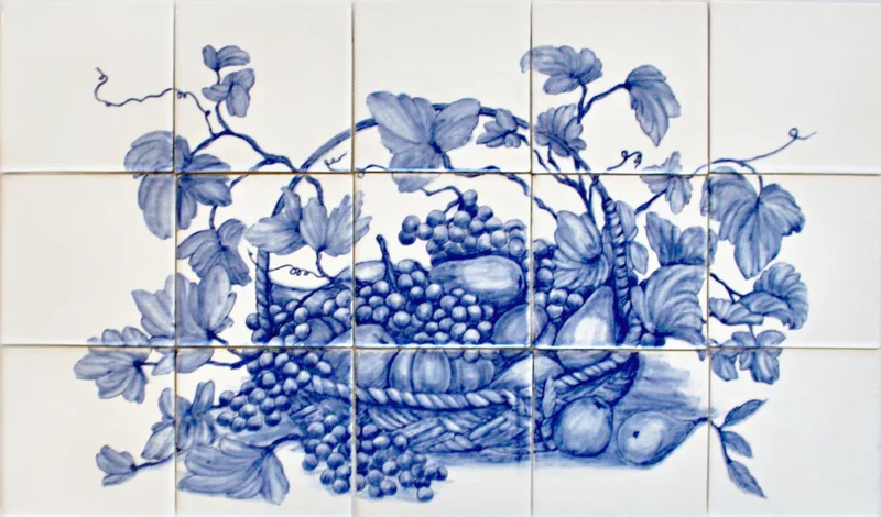 Grape Basket & Vine Blue & White Mural Lighter (1)