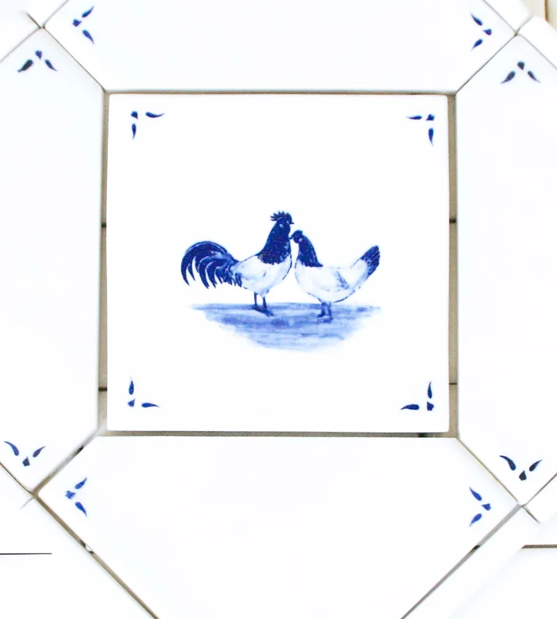 Rooster Panel Blue & White