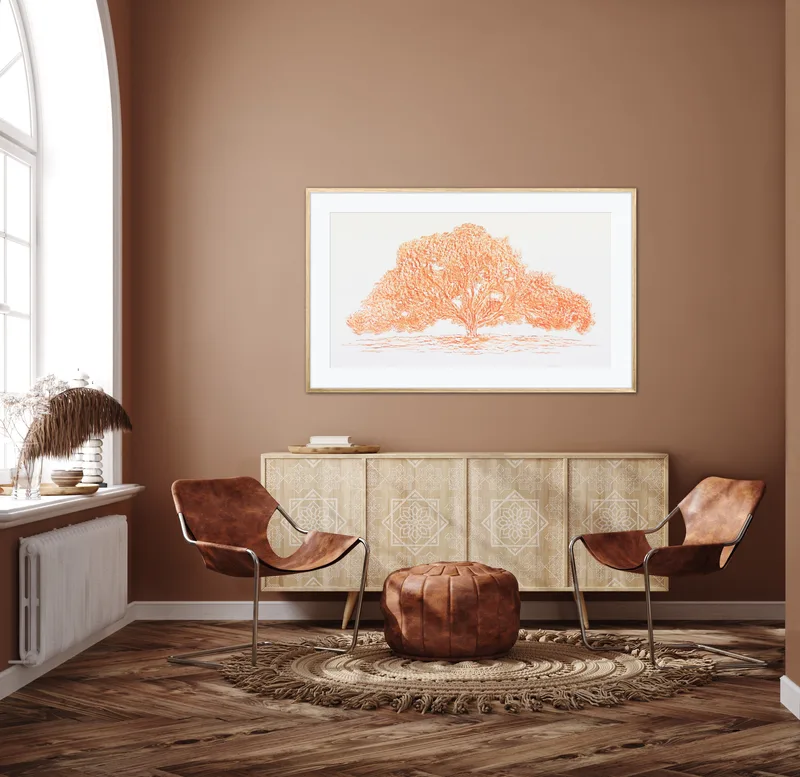 Promised Land Oak Tree - Encaustic Rubbing - Mars Orange