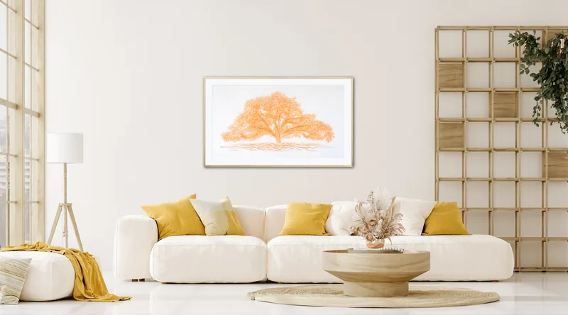 Promised Land Oak Tree - Encaustic Rubbing - Cadmium Orange