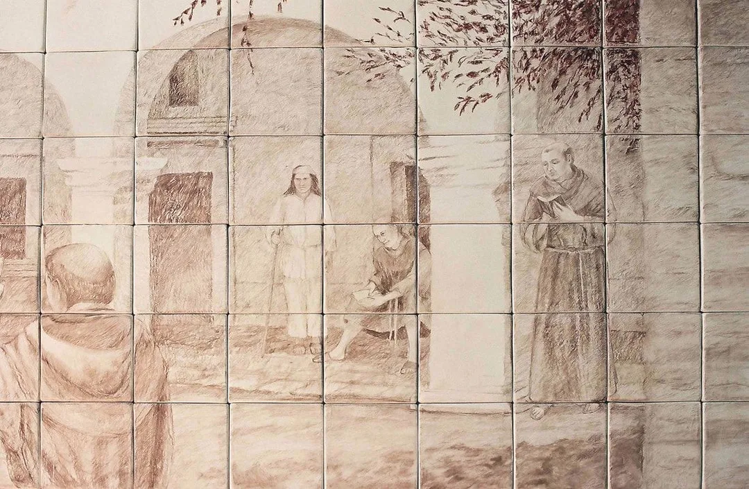 Picture showing a close up detail in underglaze pencils of the ceramic underdrawing of the 
