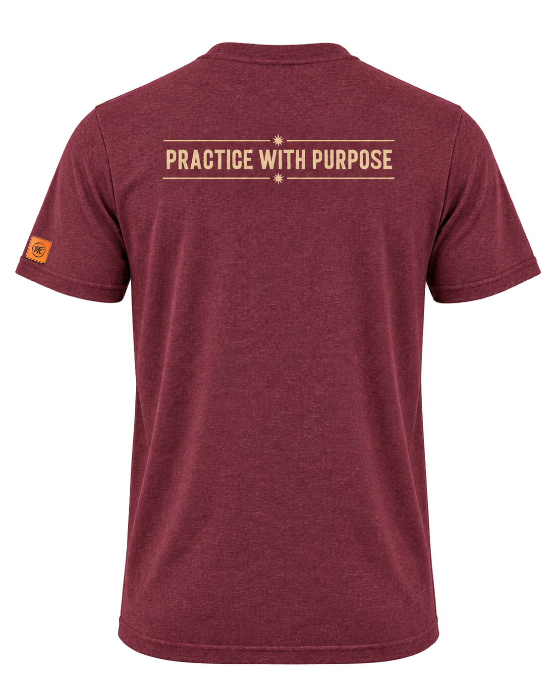 PTC-005 maroon shirt back: Practice with Purpose