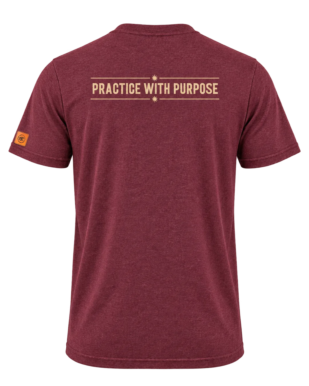 PTC-005 maroon shirt back: Practice with Purpose