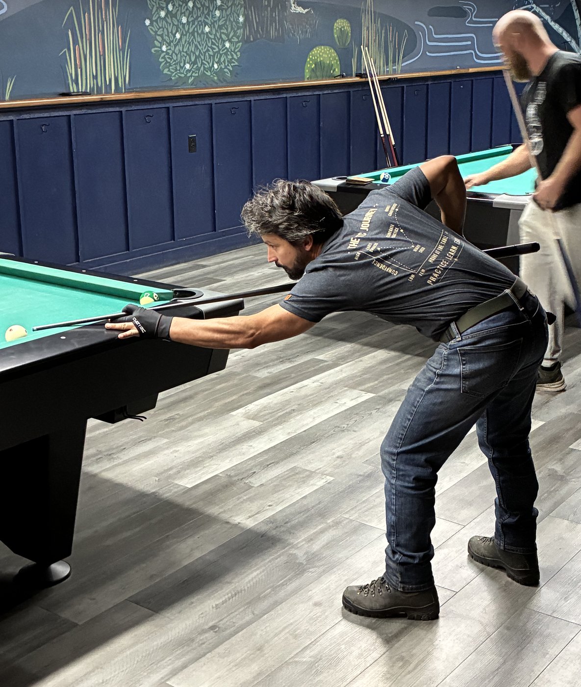 My APA teammate Neil Clark sporting his PTC Journey shirt during league play at Tally Bar and Billiards in Barre, Vermont.