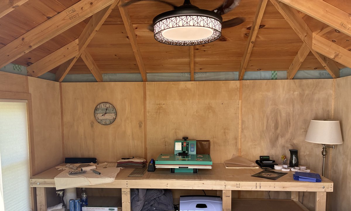 The bench, press and preparation area in the workshop.
