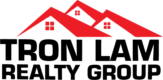 Tron Lam Realty Group logo with red roofs and black font. 