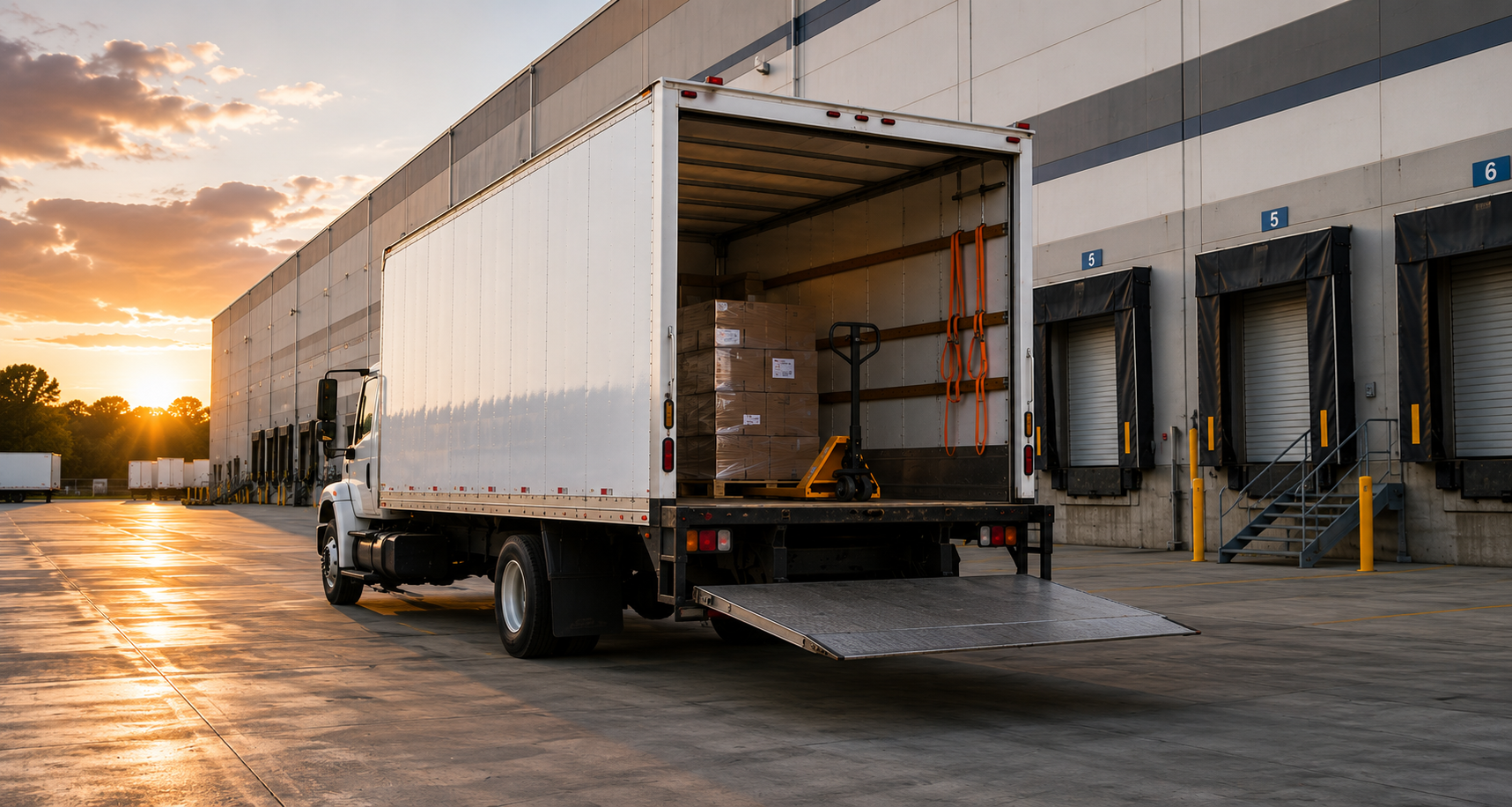 White box truck used for freight transportation and logistics services
