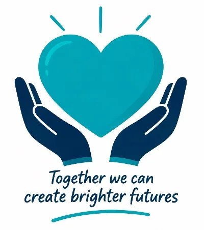 Illustration of two hands holding a heart, symbolising support and helping to create brighter futures for young people.