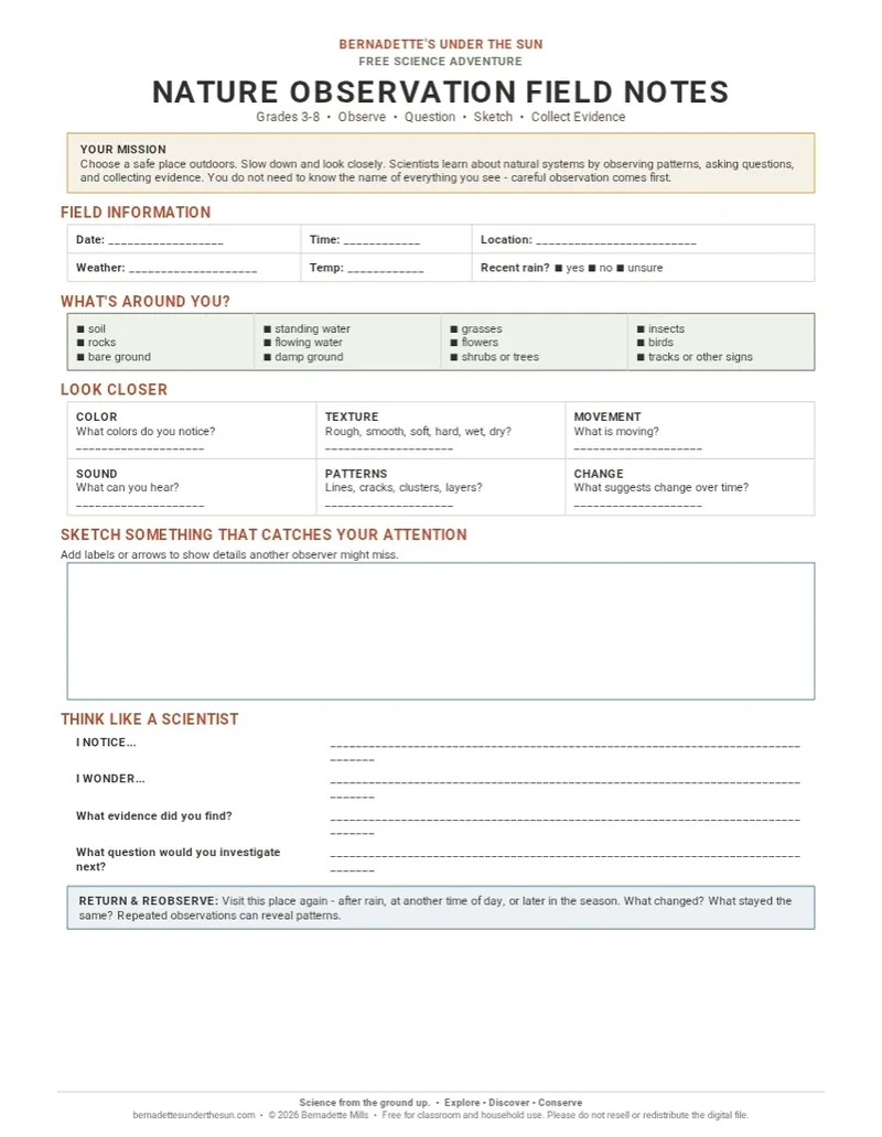 Preview of the Nature Observation Field Notes student science printable