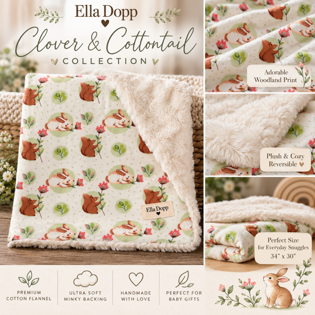 Clover and Cottontail Collection - Super soft Minky and Flannel Baby Blanket