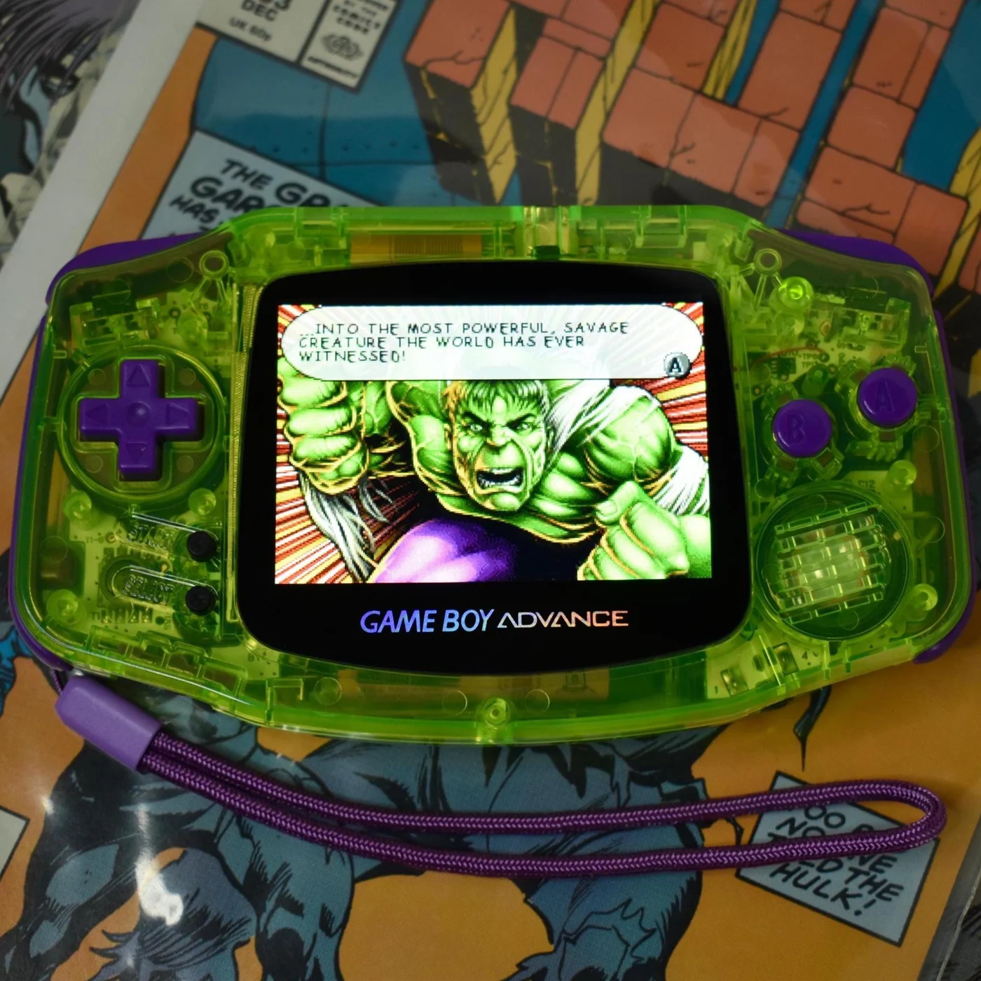 Custom Gameboy Advance Hulk Edition – IPS Backlit Display, Modded GBA Handheld Console