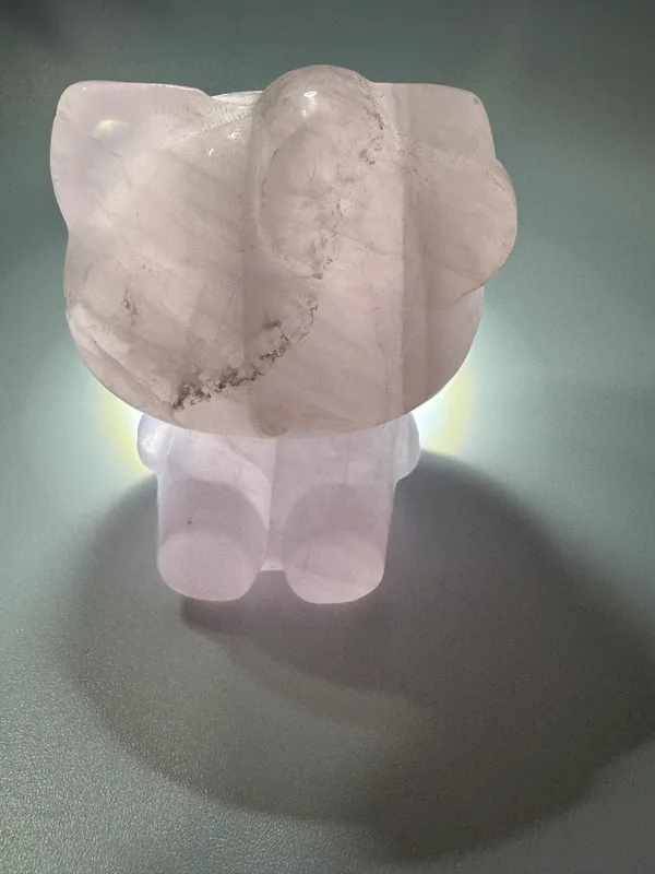 Polished Natural Pink Rose Quartz Cat Carving