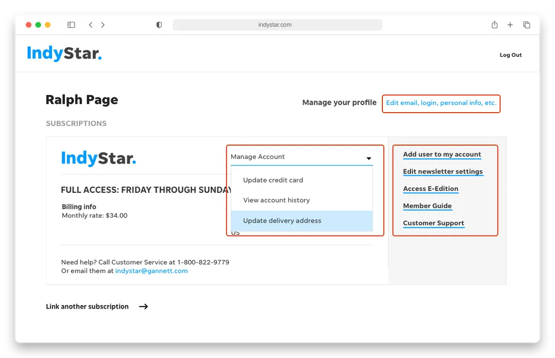 Screenshot of the old IndyStar UX with three seperate navigation styles
