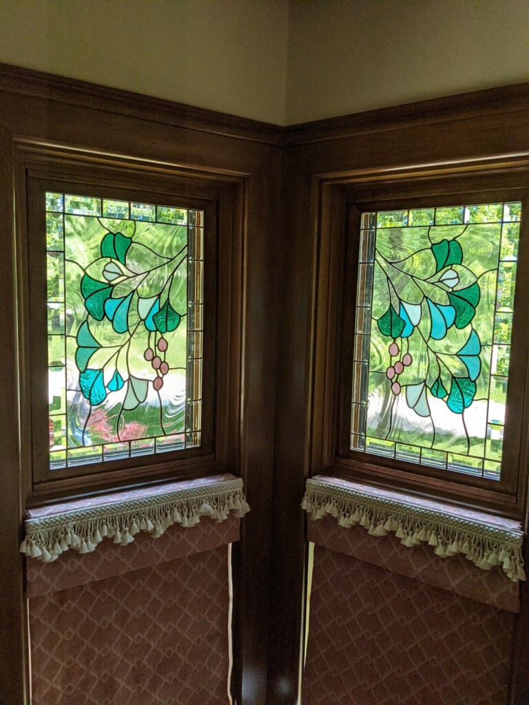 Custom window of ginko leaves.