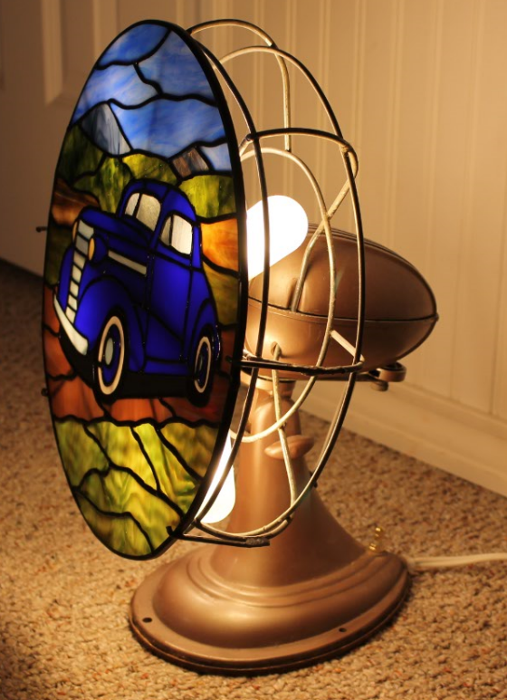 Side view of fan lamp of 1938 chevy coupe.
