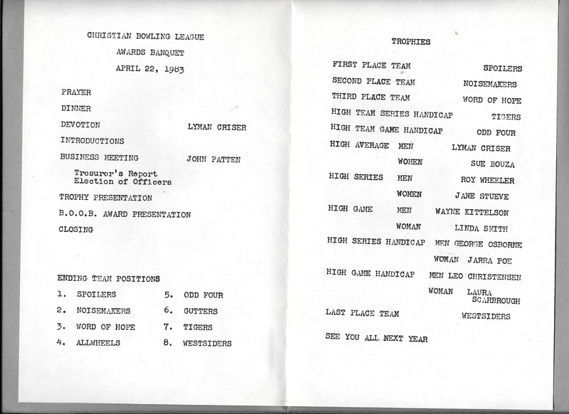 Christian Bowling League - Awards Banquet Program