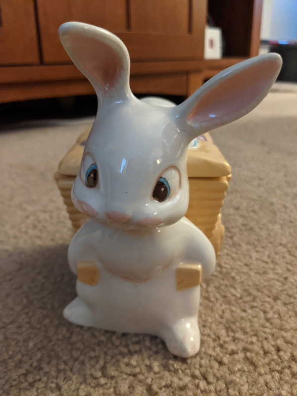 Easter bunny pulling lidded basket (Photo 1 - head on close up)