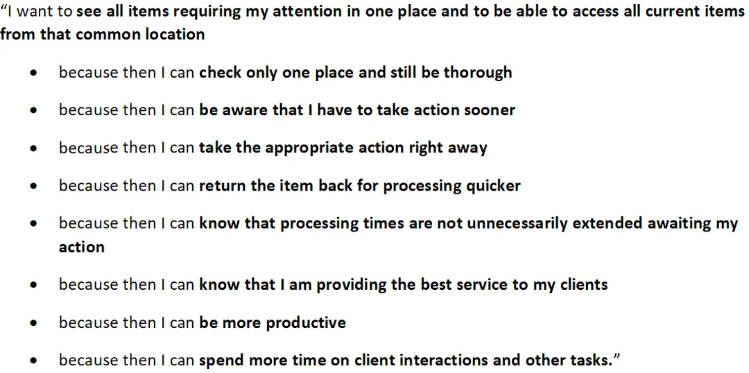 Standard user story format for a consolidated 
