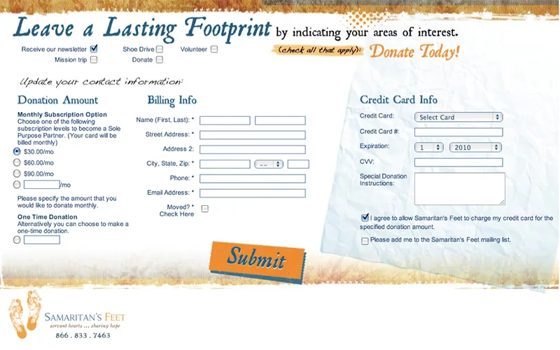 Curtis 1000 -  Samaritan's Feet postcard survey page 