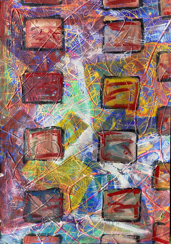 Painting, Acrylic on Paper, 3.5' x 4.5'.  Photographed June 2020.  Collection of Joan Forsythe-Meagher.