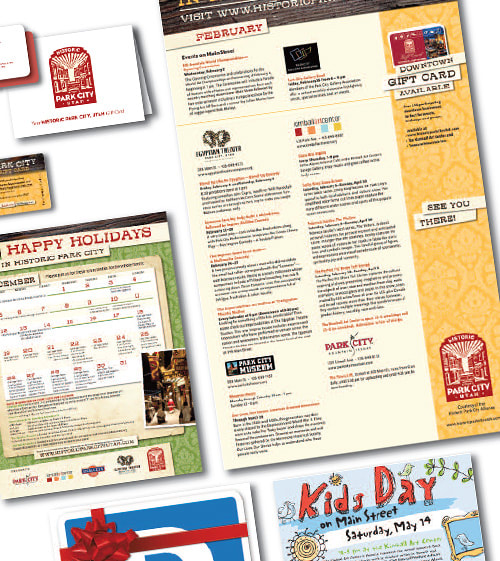 events calendars, flyers, stationery, and more for local merchants association