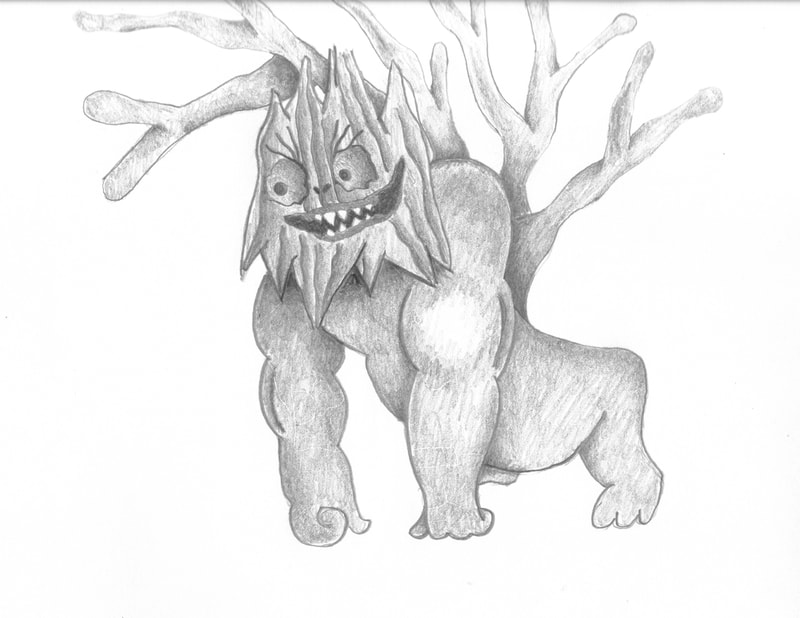 A black and white pencil drawing of a monster called the Gobble Varmint.