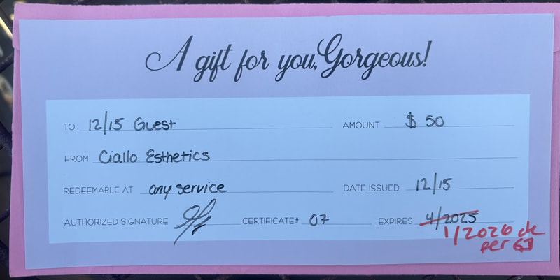 Raffle Prize #11: $50 gift certificate to Ciallo Esthetics