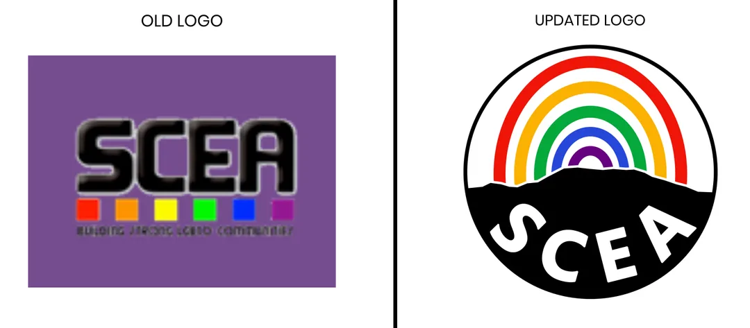 Picture of the old logo for SCEA compare new logo designed by Sampson.
