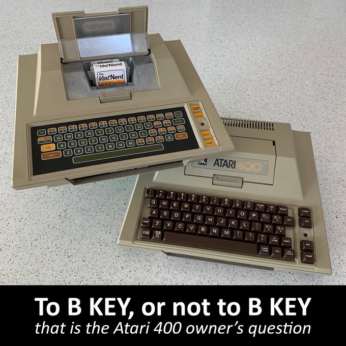 A little dramatic, but makes the point nonetheless :p

#atari #atari8bit #atari400 #bkey #bkeykeyboard #membranekeyboard #fullstrokekeyboard #inhomesoftware #vintagecomputing #retrocomputers #retrogaming #thevintnerd