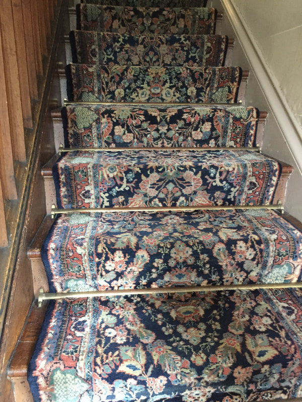 Vintage Axminster stair runner with brass posts