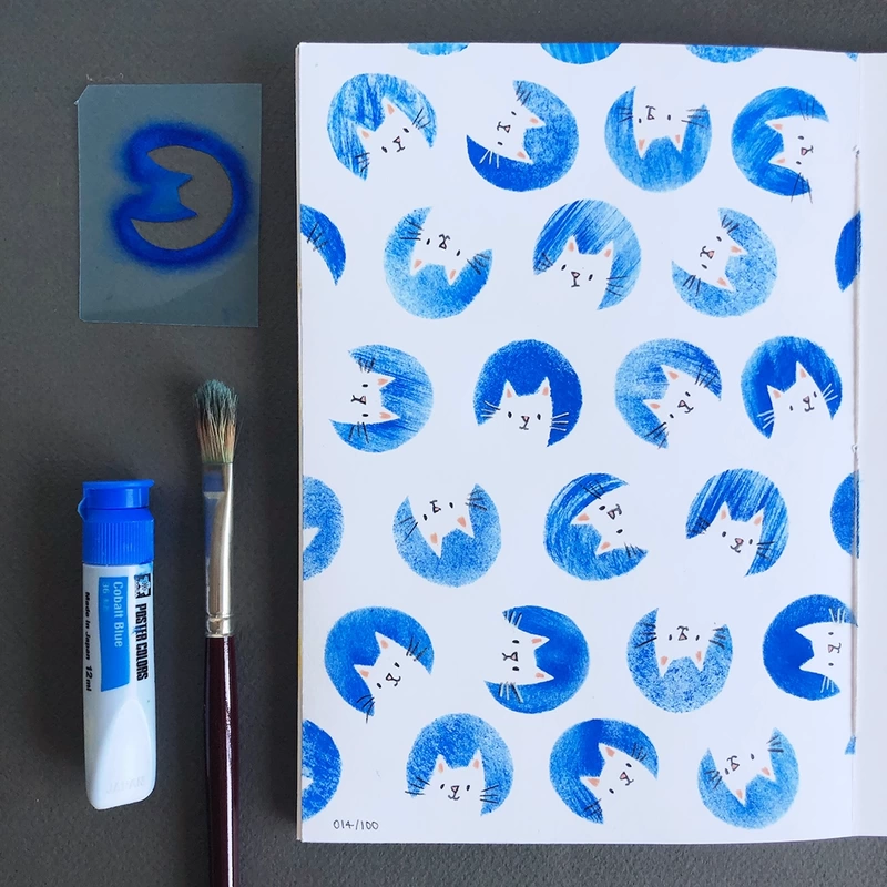 Cat polka dot pattern in sketchbook