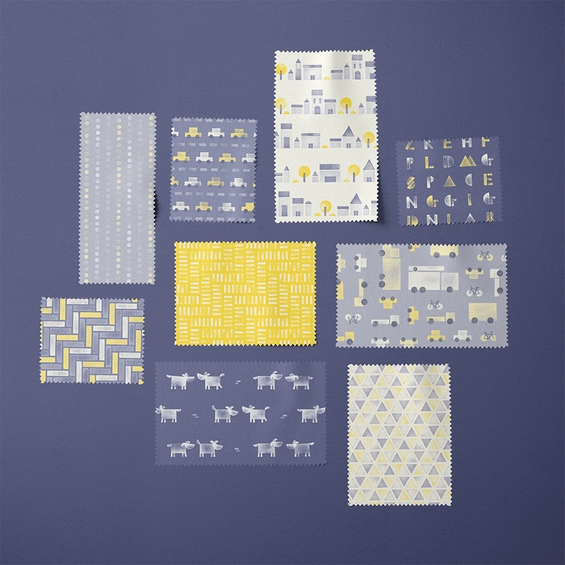 Stamp city fabric swatches evening colourway