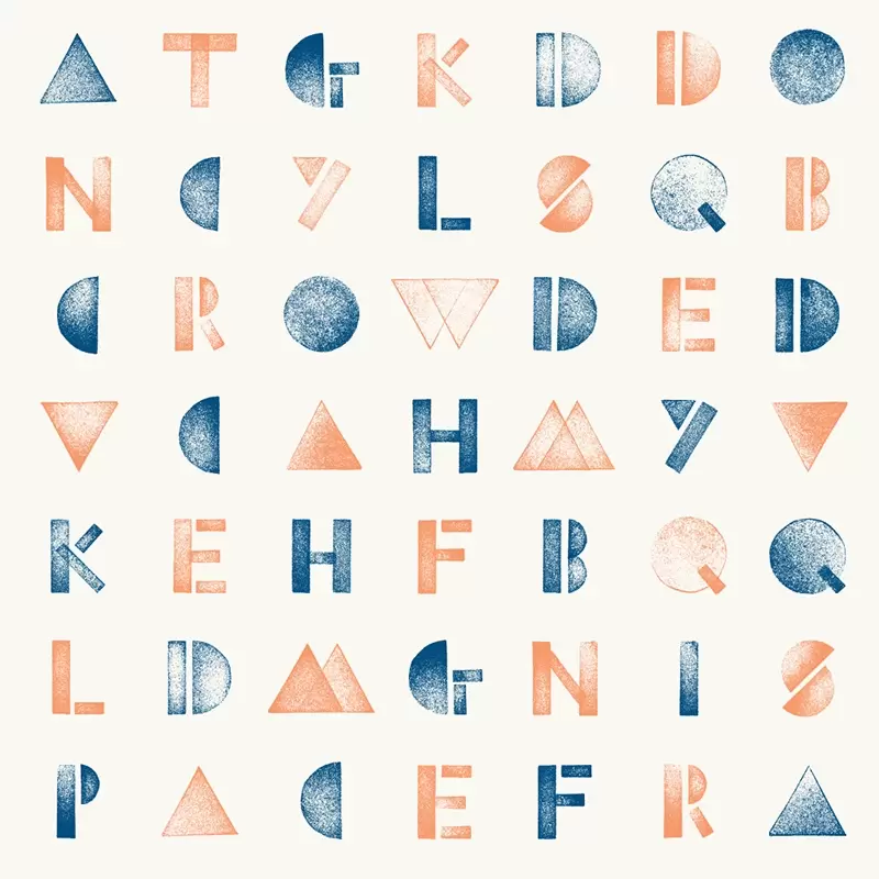 Wordsearch pattern blue and coral on cream