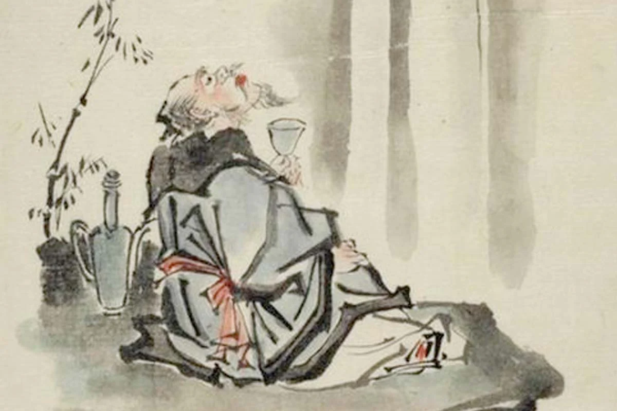 Famous Tang dynasty poet Li Bai (Li Po) enjoying sake
