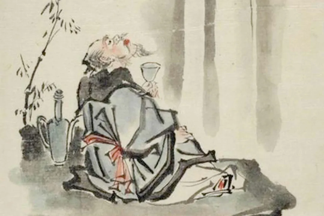 Famous Tang dynasty poet Li Bai (Li Po) enjoying sake
