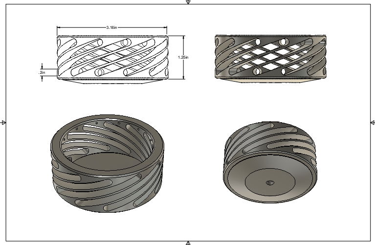 engineering drawing with dimensions of a 3d printed flexture vacuum foot for a milling machine