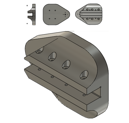 isometric projection of 3d printed part for a robotic material processing machine