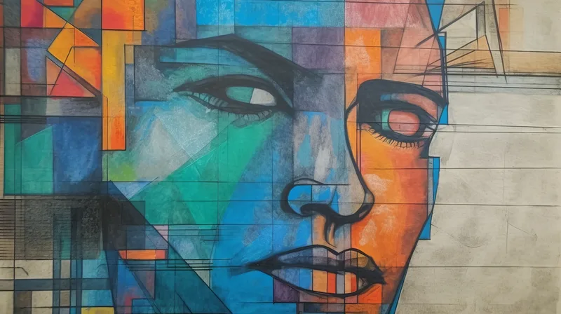 Image of a face with blue, red/orange and green hues.
