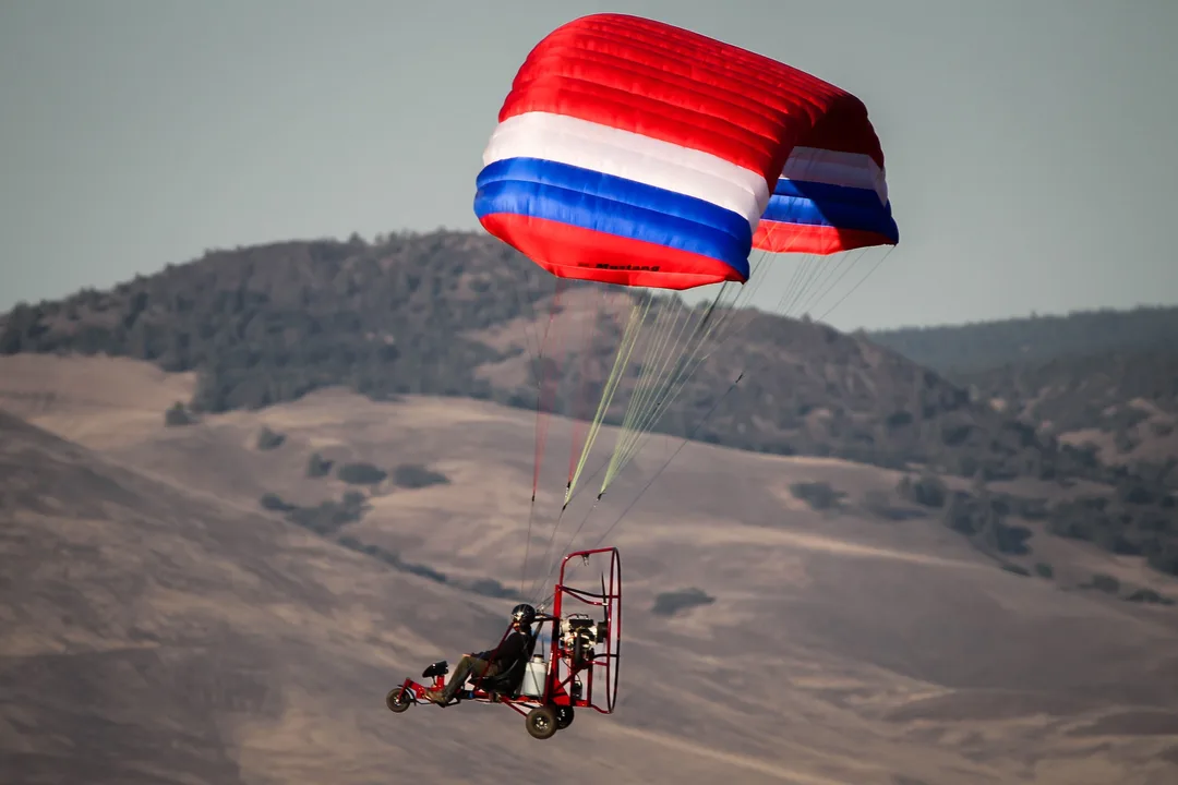 Powered Parachute (PPC) flying at Lincoln Powered Parachute Field near Sacramento, California