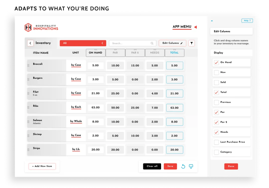 How the sidebar is used adapts to the task you're trying to complete. This example is showing editing columns.