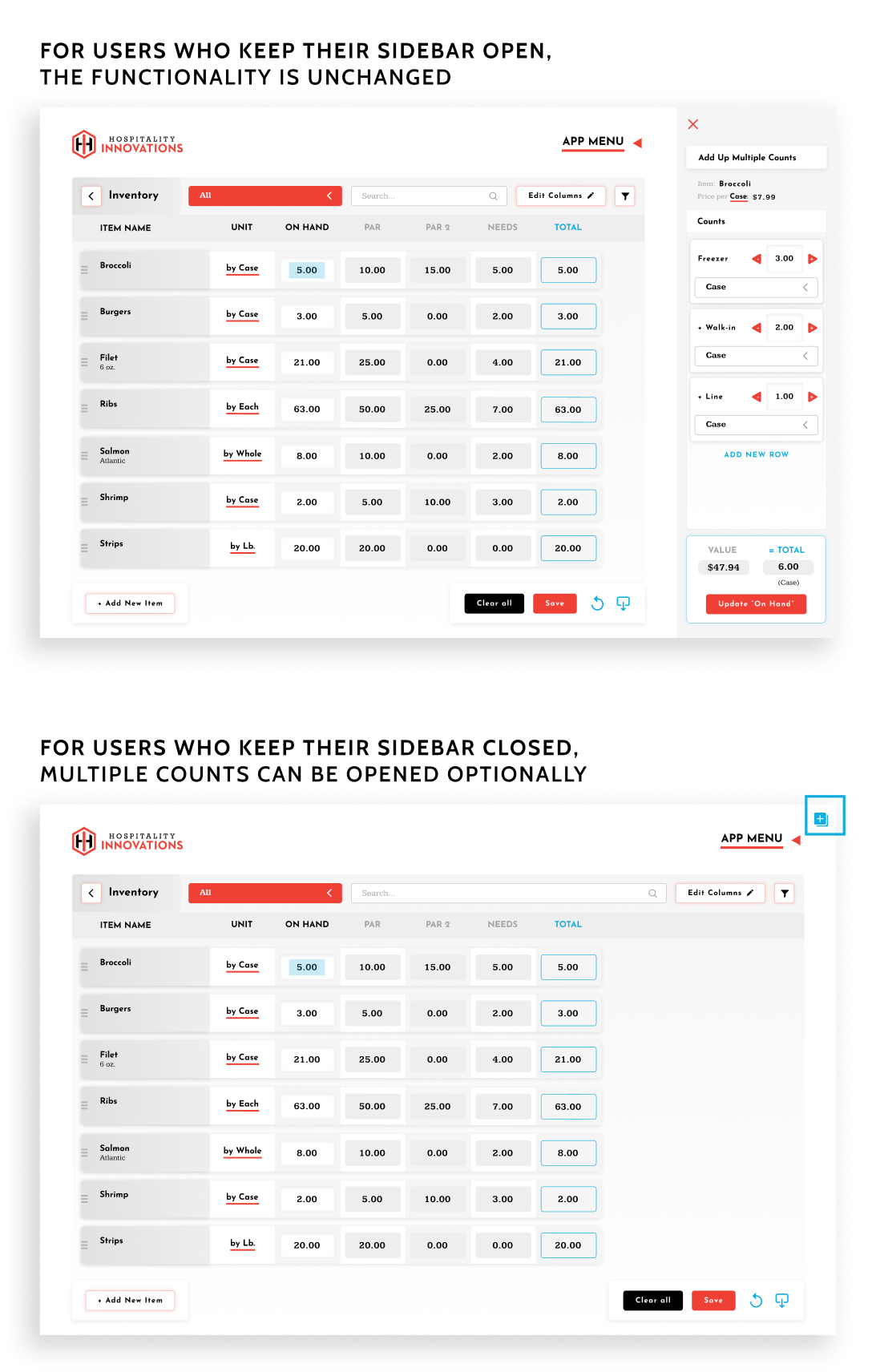 Showing how the sidebar works for users who like to keep their sidebar open vs people who like to keep it closed.
