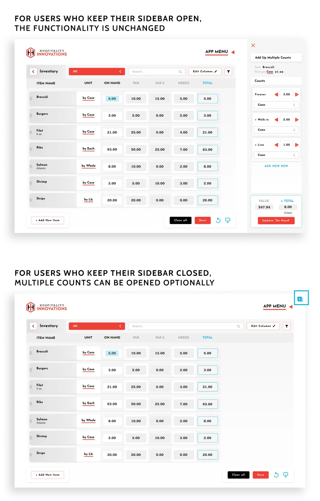 Showing how the sidebar works for users who like to keep their sidebar open vs people who like to keep it closed.