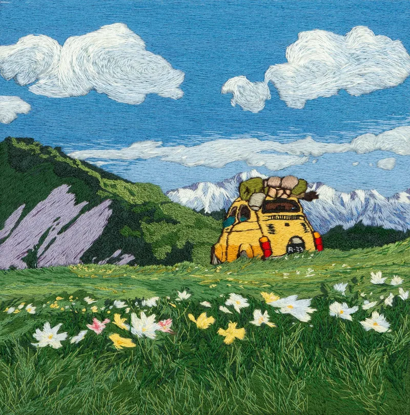 broderie d'un plan de Miyazaki par Clarisse VONGPHRACHANH 