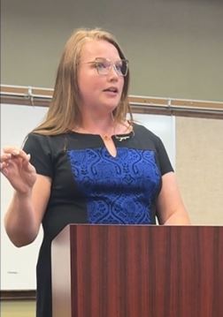 Katherine Gauer speaking at the VCNB Candidate Forum.