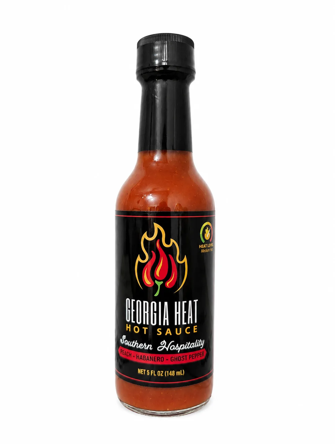 Southern hospitality hot sauce bottle and link to product page.