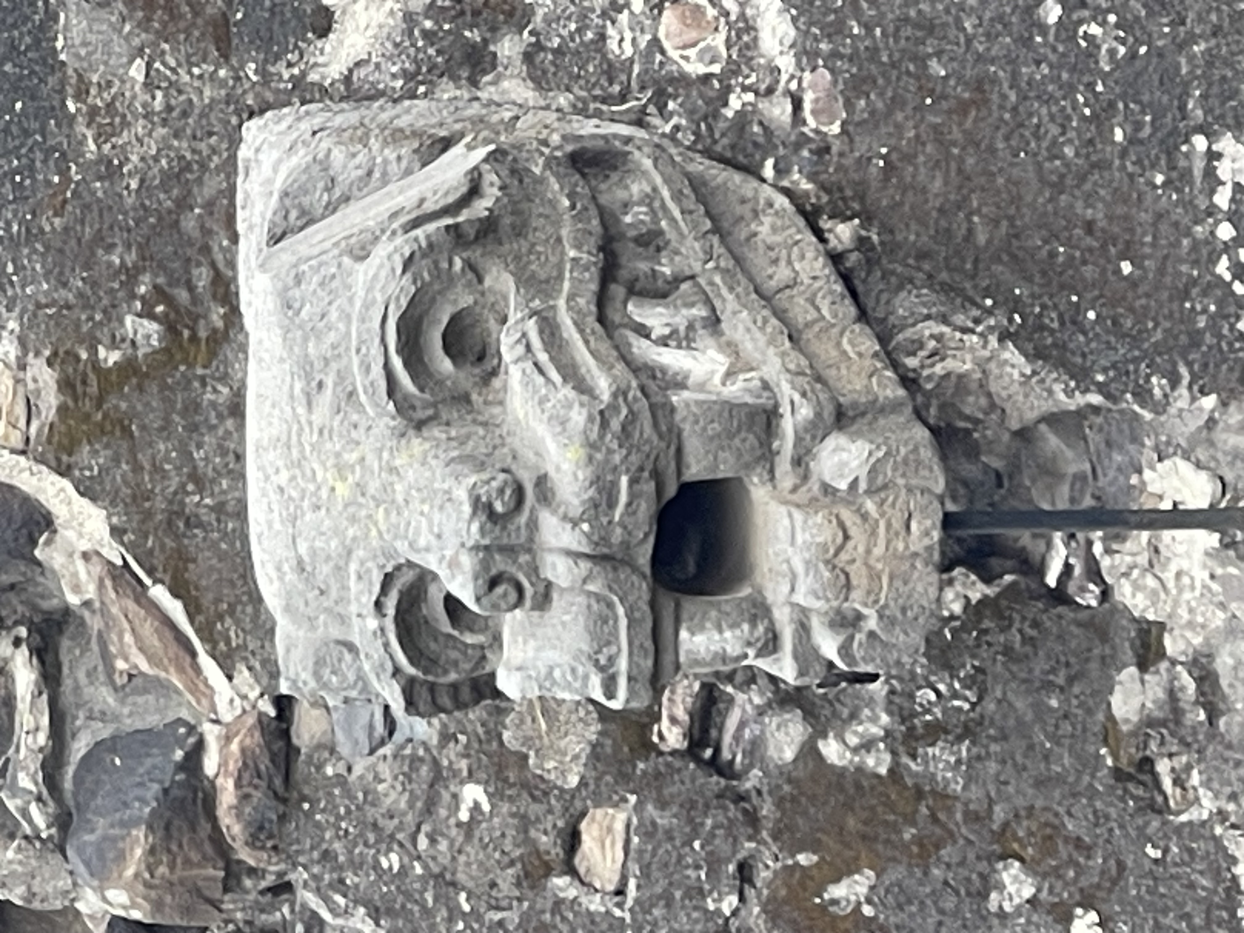 Jaguar head sculpture at Teotihuacan Mexico in 2025.