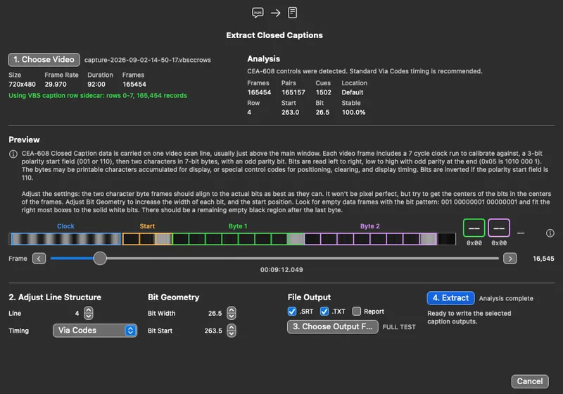 Video Barbershop features a powerfully customizable closed caption extract tool, featuring a live preview and controls.
