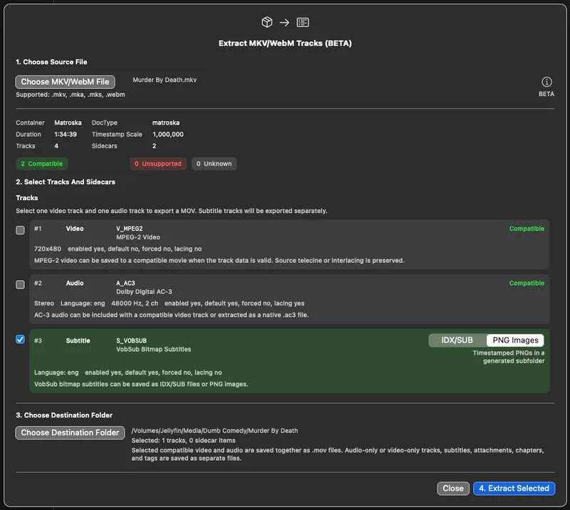 Video Barbershop is capable of extracting video, audio, subtitle and other data tracks from .MKV files