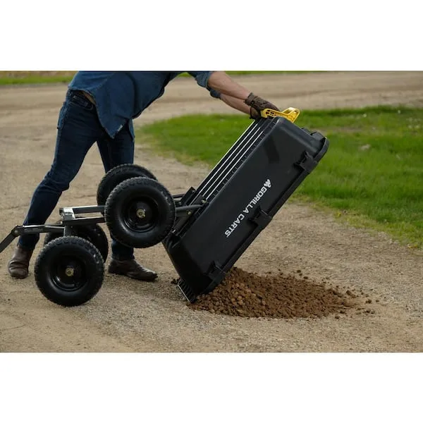 Person dumping out the contents of a dump cart.